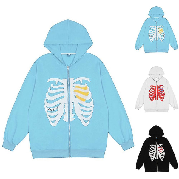 Printed huvkappa för kvinnor Långärmad kofta med dragkedja Casual hoodies sweatshirt Z X Blue M