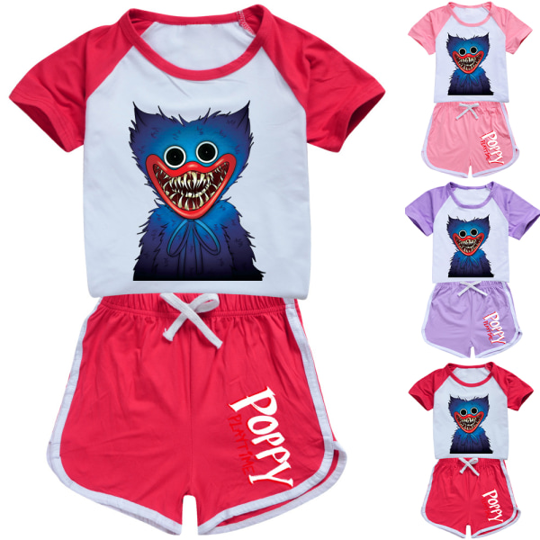 Poppy Playtime Girls Qutfit kortermet t-skjorte og shortssett k Red 140cm