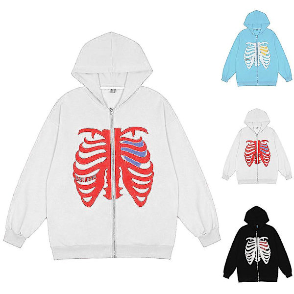 Trykt hættefrakke til kvinder Langærmet lynlåscardigan Casual Hættetrøjer Sweatshirt Z X White XL
