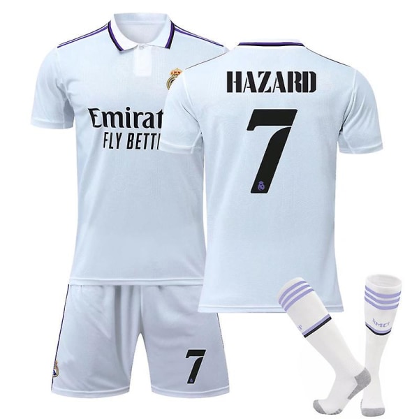 22/23 Ny sæson Real Madrid Børnefodboldtrøje W HAZARD 7 Kids 26(140-150CM)