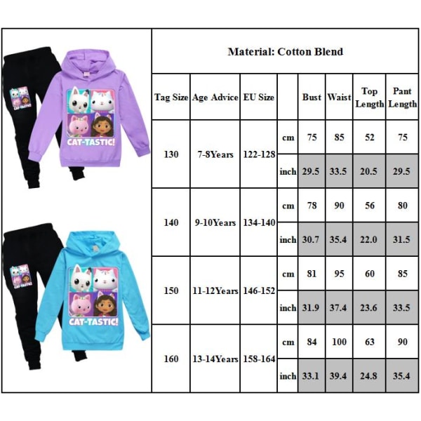 Flicka Barn Långärmad Hoodie Sweatshirt Jogger Byxa Träningsoverall H purple 160cm