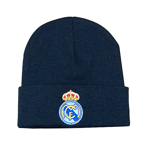 Gos- Fotballfan-klubb emblem strikket vinterlue stretch beanie Real Madrid - svart V.