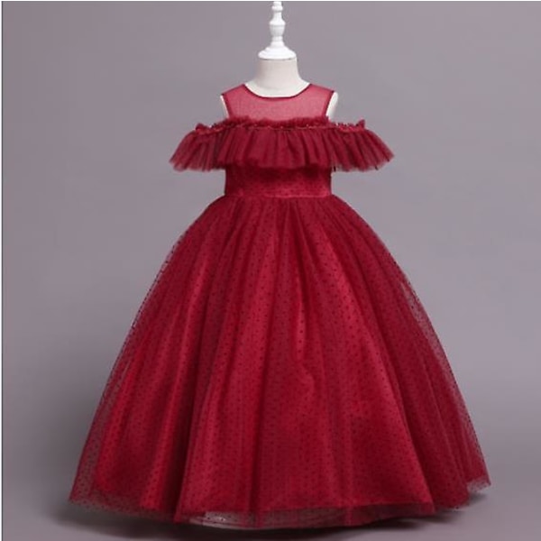 Barneklær Nytt design til jentekjole, mesh prikkete prinsessekjole, lang sommerkjole for barn, ytelseskostyme til jenter, Banque vY Red 160