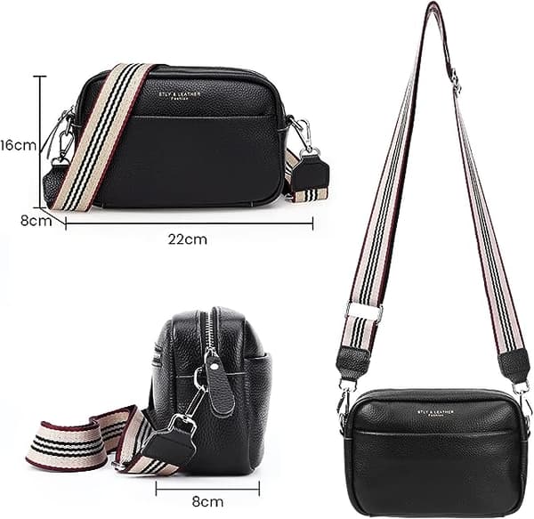 Crossbody taske til kvinder, lille ægte læder sort -1