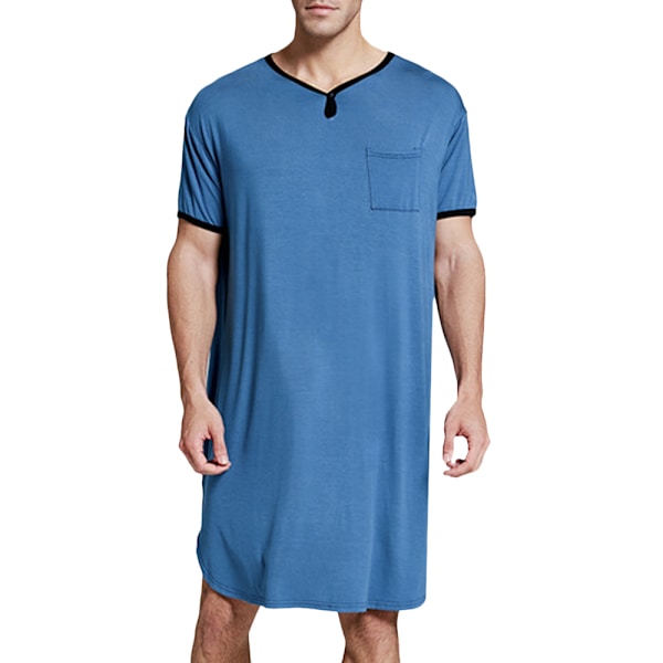 Sovkläder för män Lång nattskjorta, kortärmad, nattkläder - Royal blue 3XL