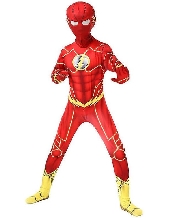 Flash Cosplay kostyme for barn Romper Halloween festsett W 145-155cm