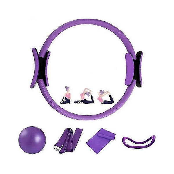 5 st Pilates Ring Set 14 Yoga Fitness Magic Circle Pilates Utrustning Dubbelhandtag Träningscirkel för Hemmabruk - Perfekt Purple
