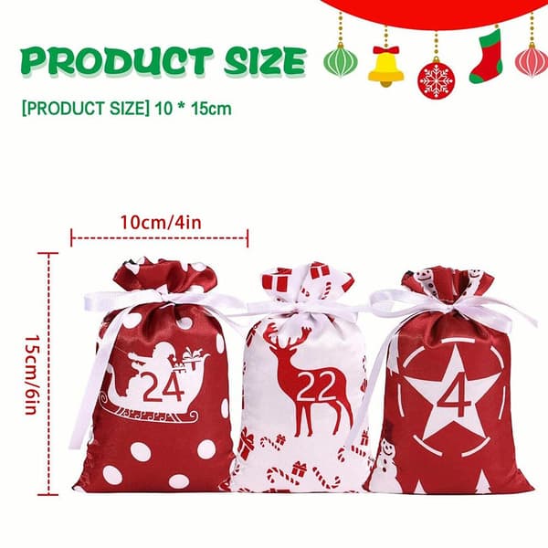 24 STK juleadventskalender gaveposer Snørepose Fest D red 24pcs