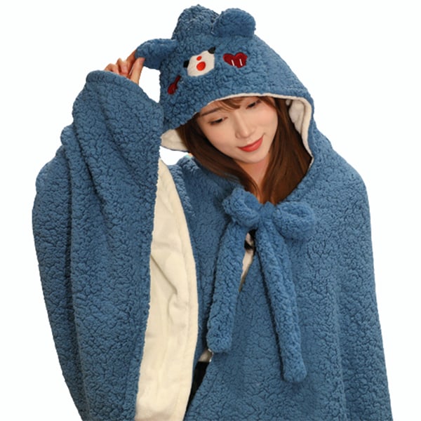Bærbart hættetæppe til voksne, blød varm fleece-hættetrøje yz Blue
