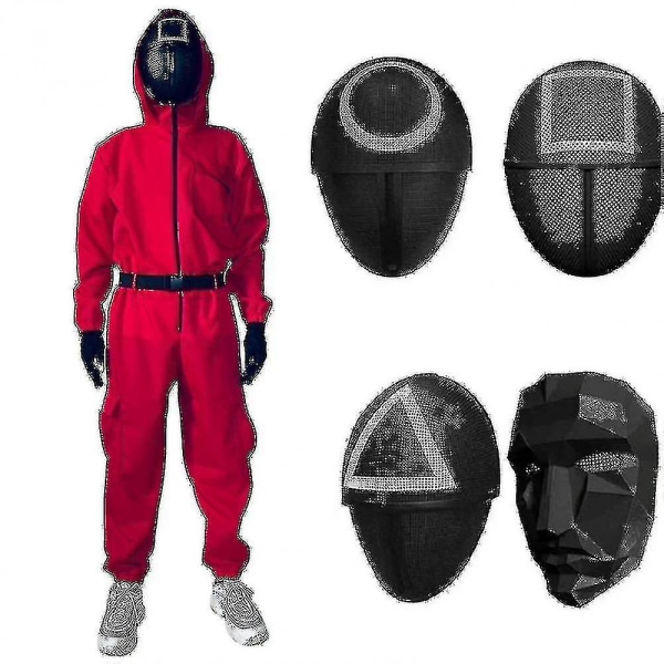 Unisex Squid Game Costume Jumpsuit + Squid Game Mask Halloween-antrekk presenterer W triangle XXL