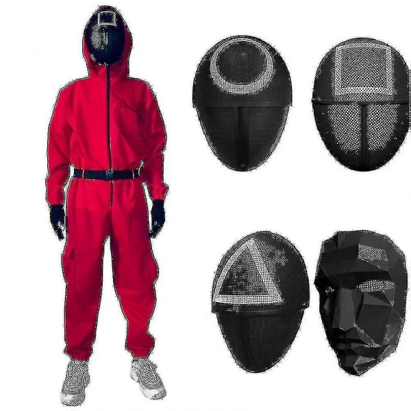 Unisex Squid Game Costume Jumpsuit + Squid Game Mask Halloween Outfit Presenter W triangle XL