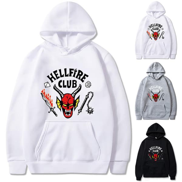 Stranger Things 4 Hellfire Club Hættetrøje Sweatshirt Top W Hvid. White XL