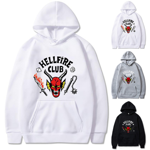 Stranger Things 4 Hellfire Club Hoodie Hooded Sweatshirt Topp W White 2XL