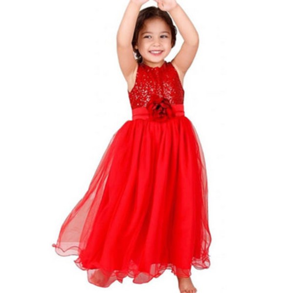 Jenter Paljetter Holiday Fancy Dress Party Bryllupsbrudepikekjole vY red 150cm