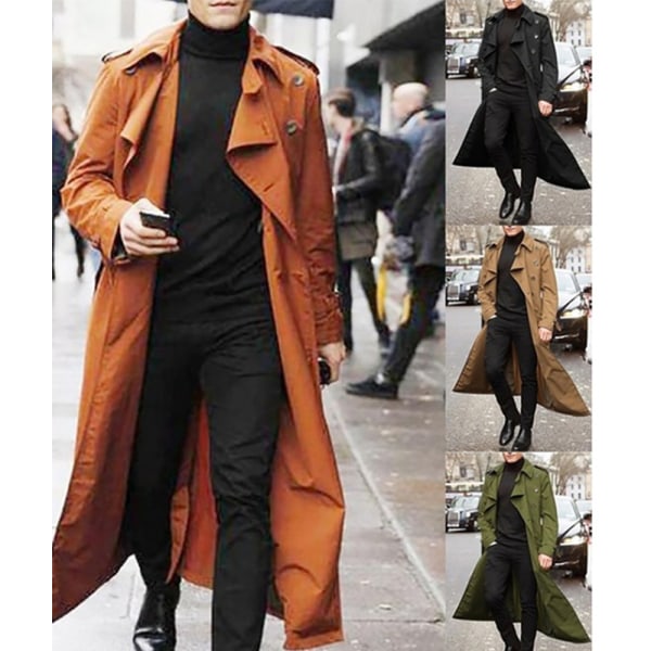 Windbreaker lang vinterfrakke til mænd enkel frakke H Khaki XL