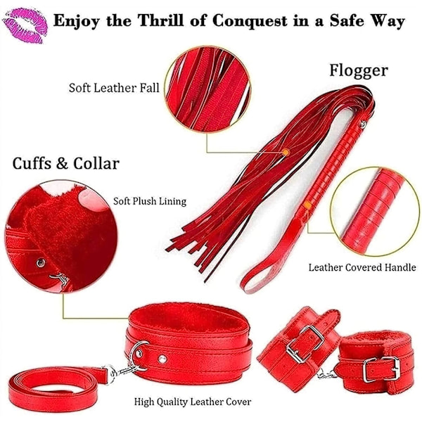 7stk/ Set Leather Boṅdaged Kit Adǜlt Šexplay Hḁndcǜffs/whīps/Ball Gḁg/Rep/colllḁr BŠdm .