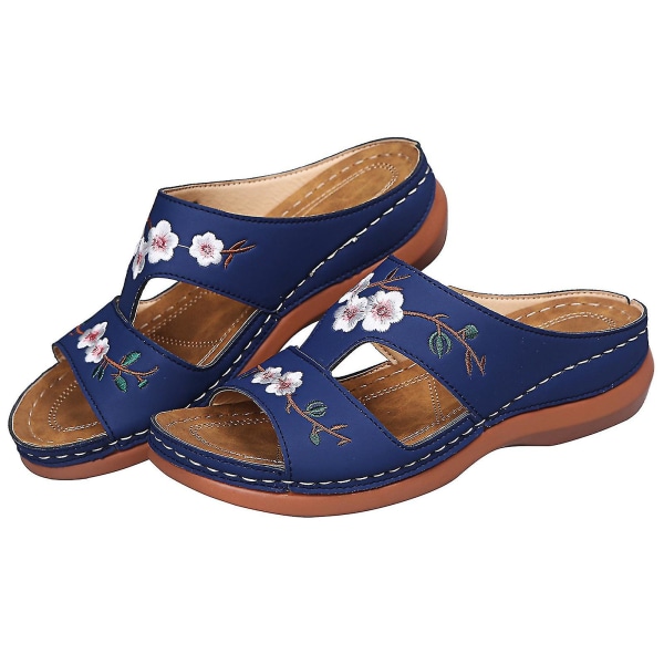 Ortopediska Bloom-skor för kvinnor med öppen tå sandaler Platttofflor för damer Sommar Strand Gummi Mjuk sula -1 Black 35