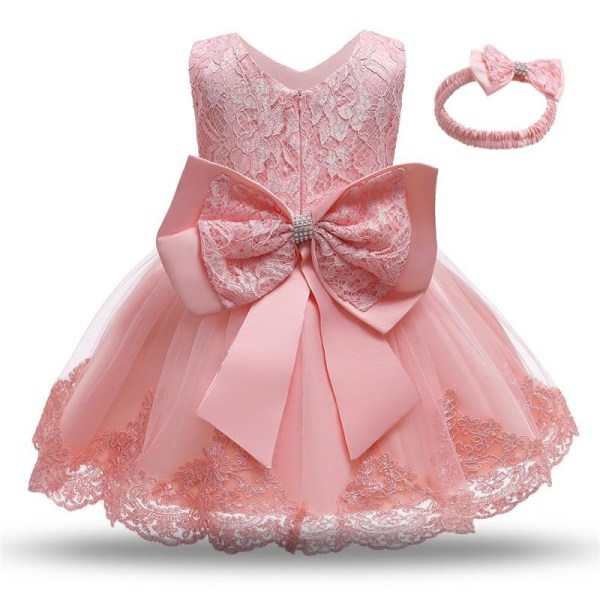 Prinsesse festkjoler med sløyfe og pannebånd. Pink 90 cm