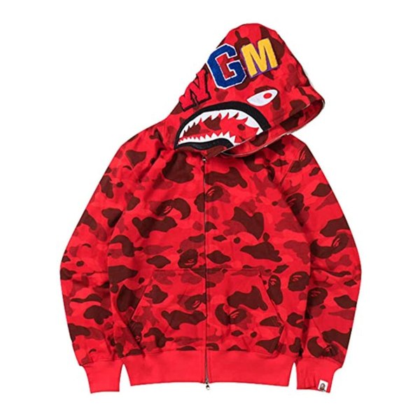 Shark outh 3d print hettegenser Wgm brodert cardigan kamuflasje hettegenser -1 red M