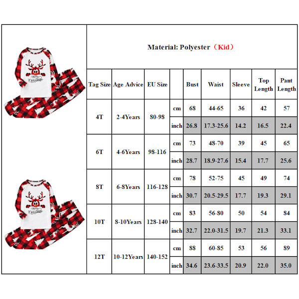 Jul Familie Matchende Pyjamas Print Natttøy Natttøy sett. Kids 10T