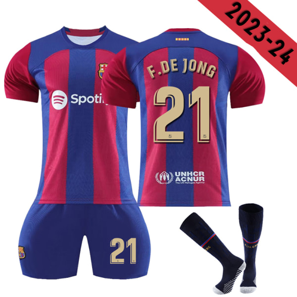 23-24 Barcelona Home Fotballskjorte for barn W Z X nr 21 F.DE JONG 10-11years