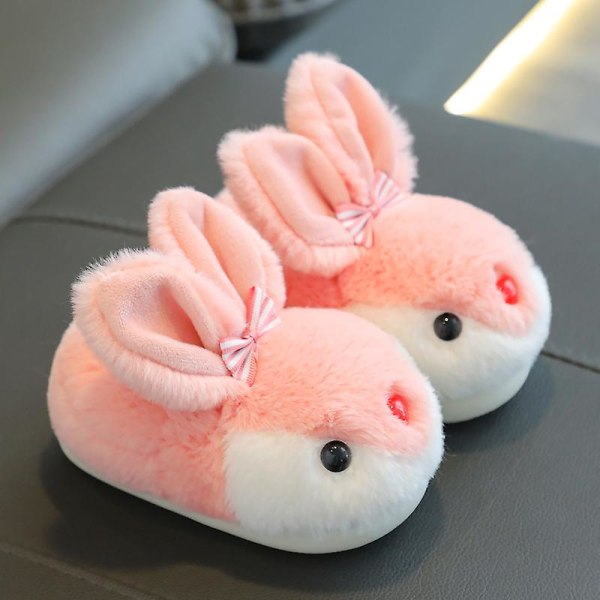 Barn Bunny Tofflor Vinter Plysch Tofflor Halkfria varma sandaler för barn W Pink 24-25