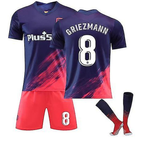 2022 uudet jalkapallopaidat puku 9 uarek 10 Correa 7 Joao Felix 8 Griekmann lyhythihaiset urheilujuoksujalkapallopuvut ja sukka miehille ja naisille Navy 8 S