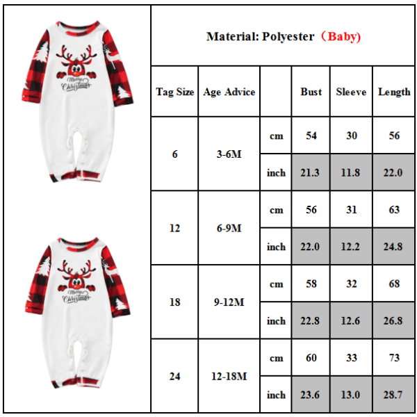 Joulun perheen yhteensopivuus Pyjamas Print Yöasut Yöasusetti. Baby 6-9M