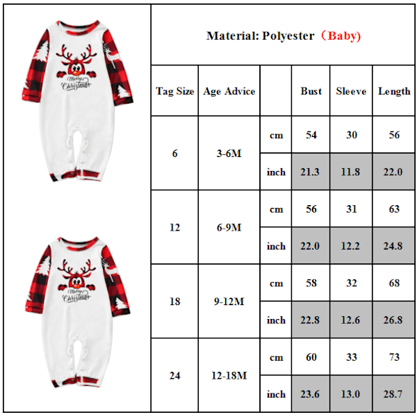Jul Familie Matchende Pyjamas Print Nattøj Nattøj Sæt. Baby 6-9M