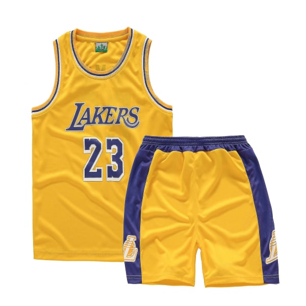 Lakers #23 Lebron James Jersey No.23 Basketball Uniform Set Kids V Y W Yellow L (140-150cm)