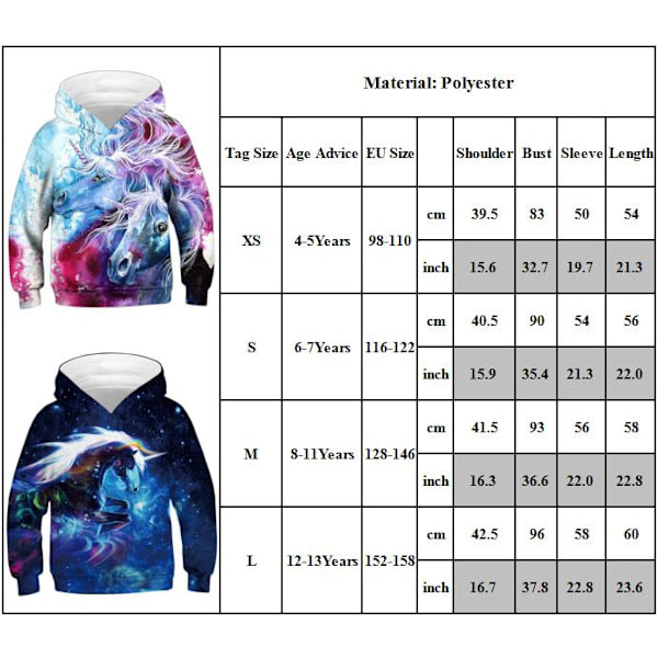 Unicorn Print 2020 Långärmade huvtröjor för barn vY Light blue S