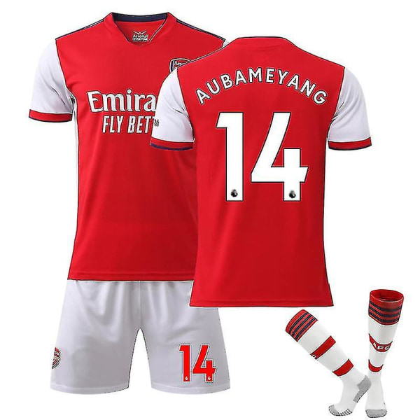 Arsenal Hjem Barn Herre Fotballsett Fotballdrakt Treningsskjorte dress 21/22 Aubameyang / Simth / Saka / Pepe vY Aubameyang 14 Kids 20(110120CM)