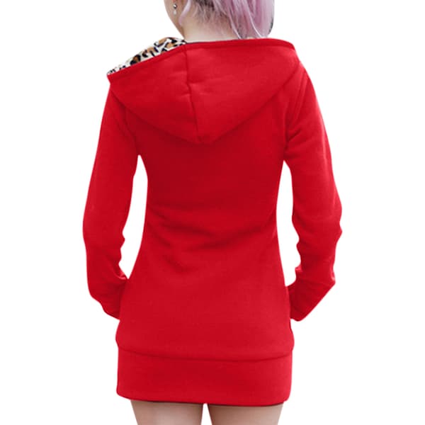 Vinter Dame Hætte Fortykket Plus Fleece eopard sweaterjakke / Red L