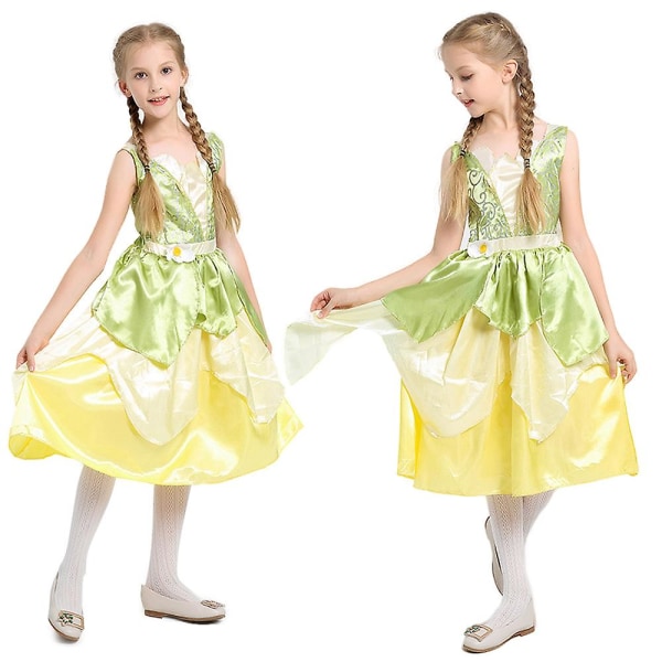 Prinsessan och grodan Tiana Cosplay Kostym Prinsessklänning Z 7-8 Years