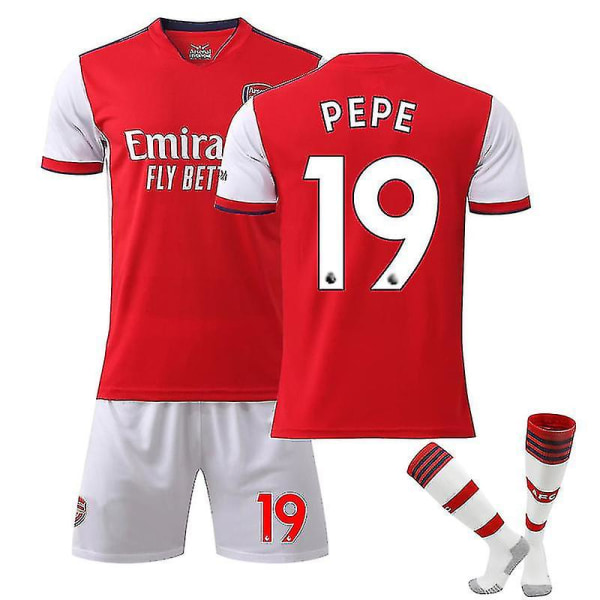 Arsenal Hjem Barn Herre Fotballsett Fotballdrakt Treningsskjorte dress 21/22 Aubameyang / Simth / Saka / Pepe vY 21 22 Pepe 19 adults S(165170CM)