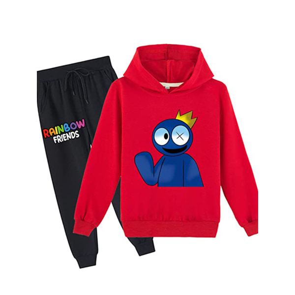 Børn Drenge Piger Rainbow Friends Hættetrøje Sweatshirtbukser sæt V red 140cm