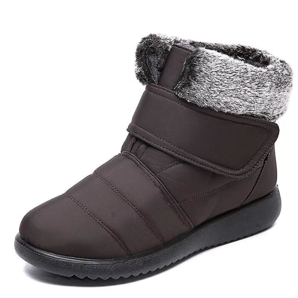 Tjocka päls Vattentäta halkfria snökorta stövlar för kvinnor W Dark Brown 42