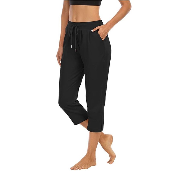 Kvinner Yogabukser med høy midje Fitness Løpelommer Bukser Z Black,XL