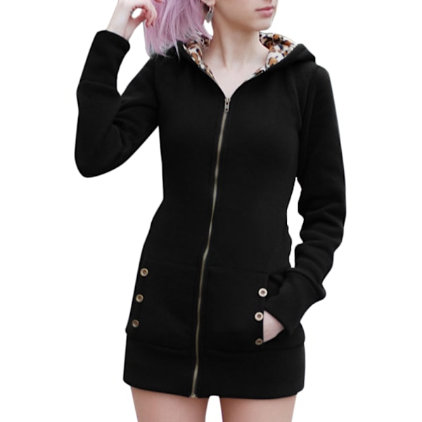 Vinter Kvinnor Hooded Thickened Plus Fleece Leopard weater Jacka / Black S