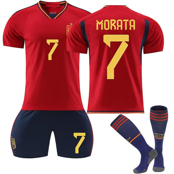 2223 Qatar World Cup Spania Hjemmefotballdrakt Treningsdrakt vY MORATA 7 Kids 16(90100CM)