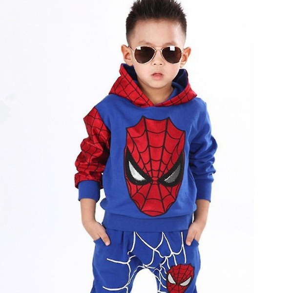 Kids Boy Spiderman Sportswear Hættetrøje Sweatshirt Bukser Kostume k Blue 3-4 Years