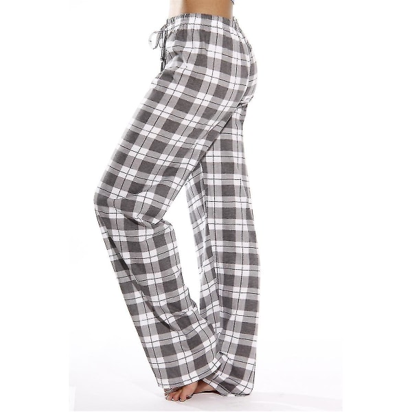 Pyjamasbyxor för kvinnor med fickor, mjuka flanellrutiga pyjamasbyxor för kvinnor gray S