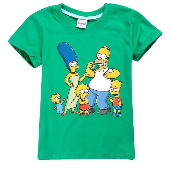 Barn Pojkar Flickor The Simpsons Print Casual Kortärmad T-shirt i bomull Top Tee - Green 160CM 11-12Y