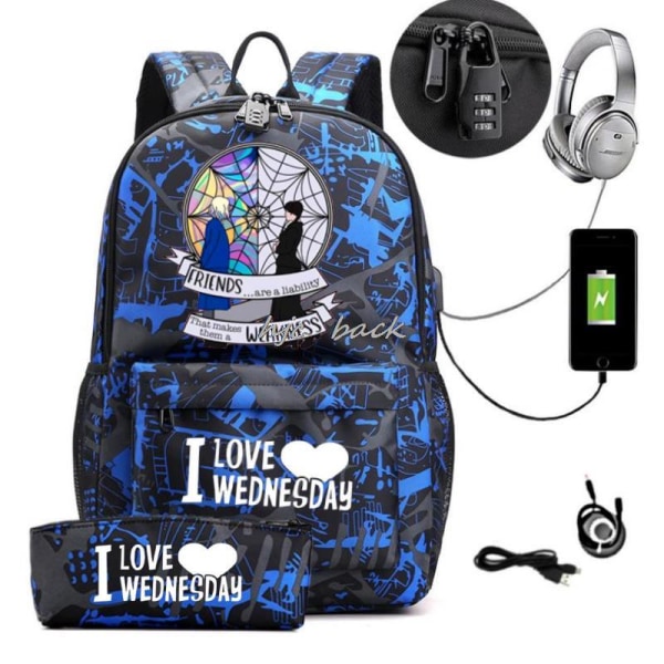 Keskiviikko Addams Backpack Case 2-osainen Oppilaan koululaukku -1 style12