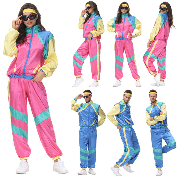 80'er Kostume Retro Træningsdragt Hip Hop Kostume Party For Mænd Kvinder Women XL