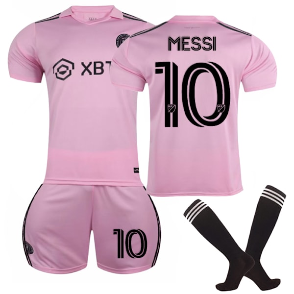 2023-2024 Inter Miami CF fotbollströja med strumpor för Kid nr 10 Messi -1 Home 8-9 years