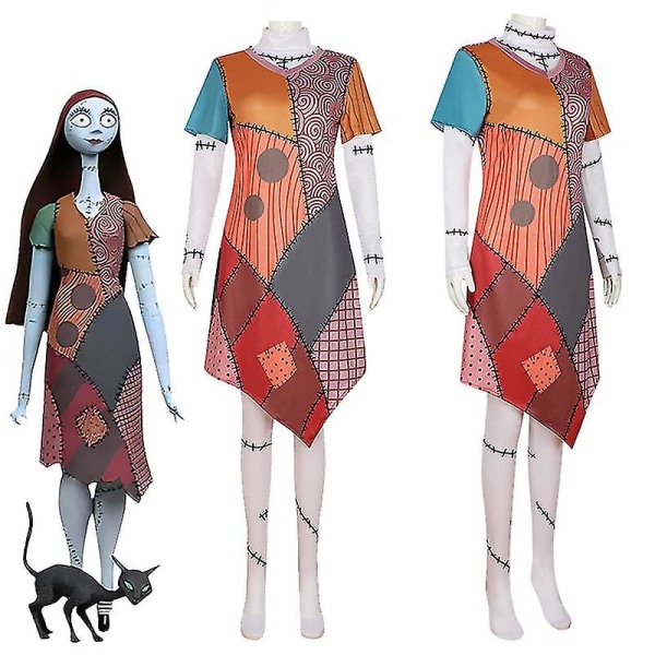 Halloween Nightmare Before Christmas Sally Cosplay Kostume Horror 3pcs XL