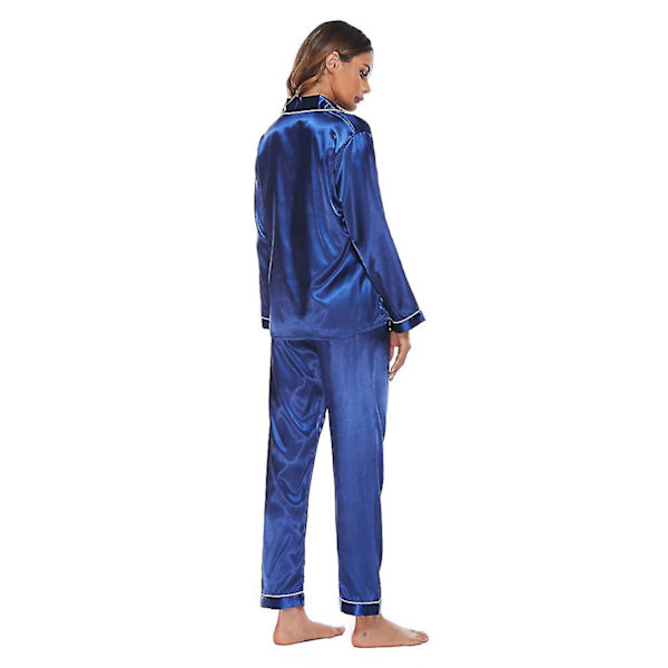 Silky Satin set i två delar för kvinnor: Buttondown oungewear W Blue L