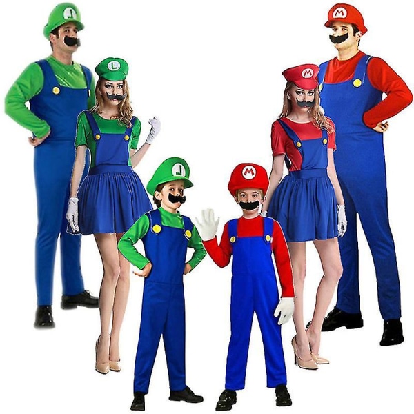 Super ario Luigi Cosplay Kostume Voksne Børn Fancy Dress Outfit Tøj Luigi Green Girl M