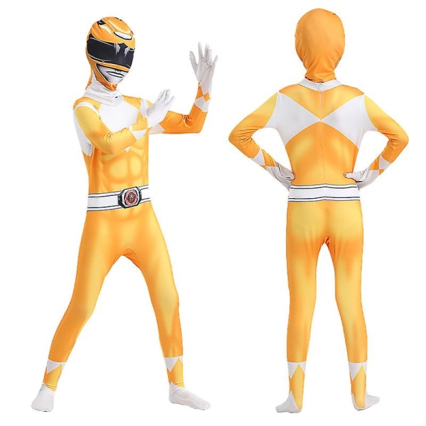 Aikuisten lasten Power Rangers Mighty Morphin Cosplay Jumpsuit Jumpsuit Fancy Suit vY Yellow 120